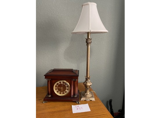 Wood Clock And  Tall Lamp