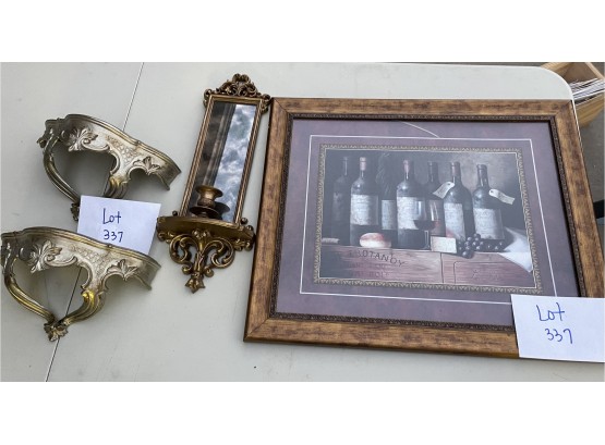 Wall Sconces And Wine Framed Picture