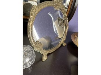 Vintage Art Deco Brass Table Top Mirror And Other Accessories