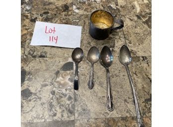 Small Sterling Silver Cup And Silver Plate Spoon Set