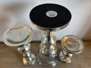 Set Of Mercury Glass Candle Holders, Candles & Gazing Ball
