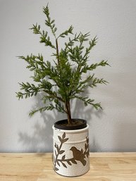Small Artificial Evergreen In Glazed 'bird' Pot