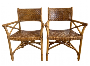 Pair Of Vintage Bamboo/rawhide Arm Chairs