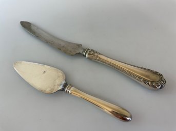Lot Of Antique Sterling Silver Cheese Server & Knife