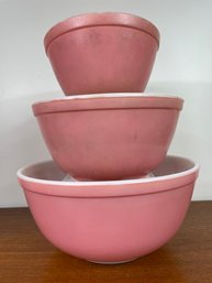 Set Of Vintage Pink Pyrex Bowls