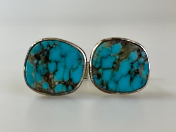 Pair Sterling Silver Turquoise Cufflinks