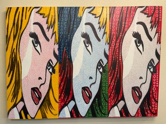 Steve Kaufman 'Crying Girls' Painting 48' X 35'
