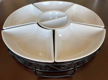 Iron Metal Lazy Susan With Ceramic Dishes