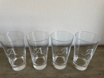 Set Of 4 'A' Monogrammed Drinking Glasses