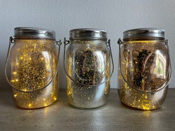 Set Of 3 Mercury Glass Jars With Battery Operated Lights