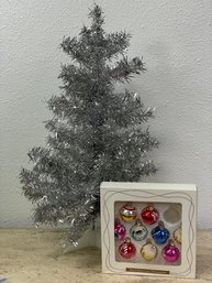 Small Tinsel Christmas Tree With Ornaments