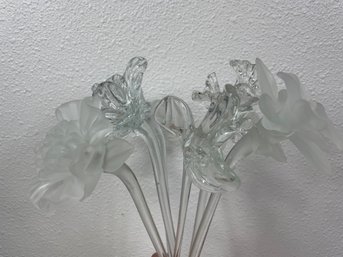 Lot Of Mouth Blown Glass Long Stemmed Flowers