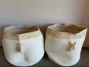 Pair Of Large Rope & Jute Woven Baskets