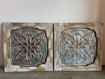 Pair Of Pressed Tin Wall Art