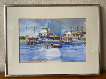 Original Watercolor Docked Boats