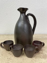 Vintage Mid Century French Stoneware Vessel & Cups