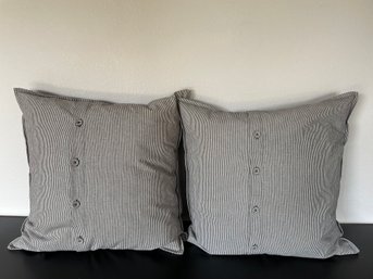 Pair Of Gray Pinstripe Throw Pillows