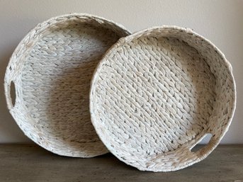 2 Round Whitewashed Basket Trays