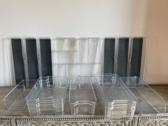 Lot Of Clear Plastic Trays & Drawer Organizers.