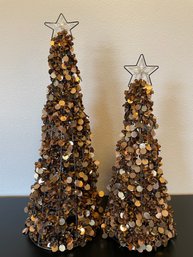 Pair Of Brown Sequined Table Top Trees