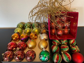 Lot Of Red & Green Christmas Ornaments