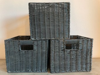 Pair Of Woven Vinyl Storage Baskets