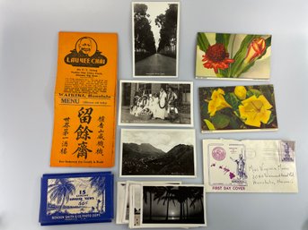 Lot Of C. 1930 Hawaiian Postcards,first Day Cover Stamp & Menu