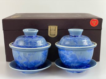 Pair Chinese Porcelain Gaiwan Covered Tea Cups
