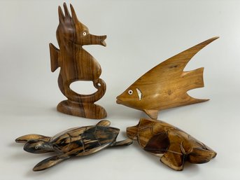 Lot Of 4 Hand Carved Wood Sea Creatures