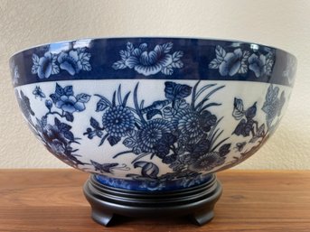 Large Ethan Allen Blue & White Porcelain Bowl