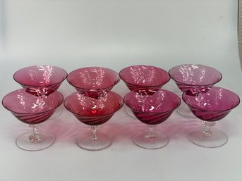 Set Of 8 Antique Cranberry Glass Sherbet Glasses