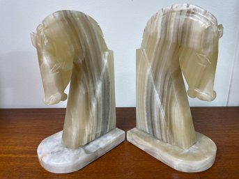 Pair Of 1960's Vintage Onyx  Horse Bookends