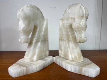 Pair Of MCM Vintage Marble Horse Bookends