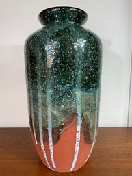 Tall Terracotta  Vase With Green Drip Glaze