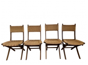 Set Of Vintage Hans Wegner Style Folding Rope Chairs