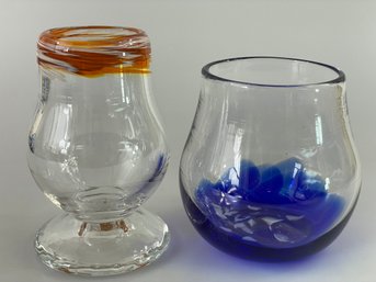2 Mouth Blown Art Glass Vessels