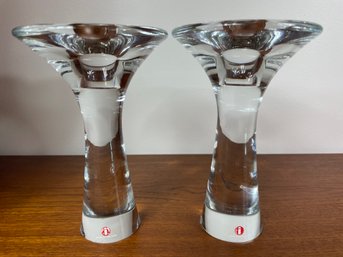 Pair Of Vintage Tapio Wirkkala Glass Candkesticks