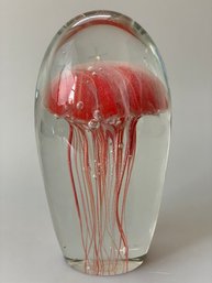 Glass Glow In The Dark Jellyfish Paperweight