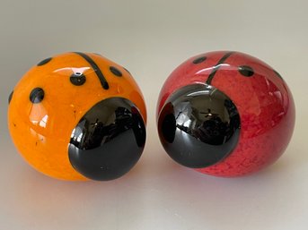 Pair Of Glass Ladybug Paperweights