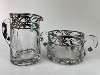 Vintage Etched Glass Sugar & Creamer