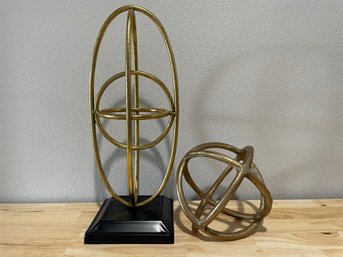 Two Gold Orb Sculptures