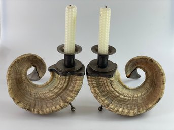 Pair Of Vintage Rams Horn Candle Holders