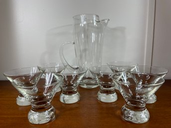 Vintage MCM Glass Martini Pitcher & Glasses