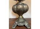 Antique Brass Lamp With Pierced Leather Shade