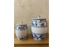 Pair Of Antique Blue & White Delft Cannisters