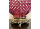Vintage  Cranberry Opalescent Hobnail Lamp