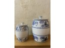 Pair Of Antique Blue & White Delft Cannisters