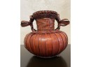 Vintage Wicker Basket With Porcelain Vase Liner