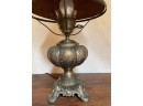 Antique Brass Lamp With Pierced Leather Shade