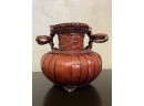 Vintage Wicker Basket With Porcelain Vase Liner